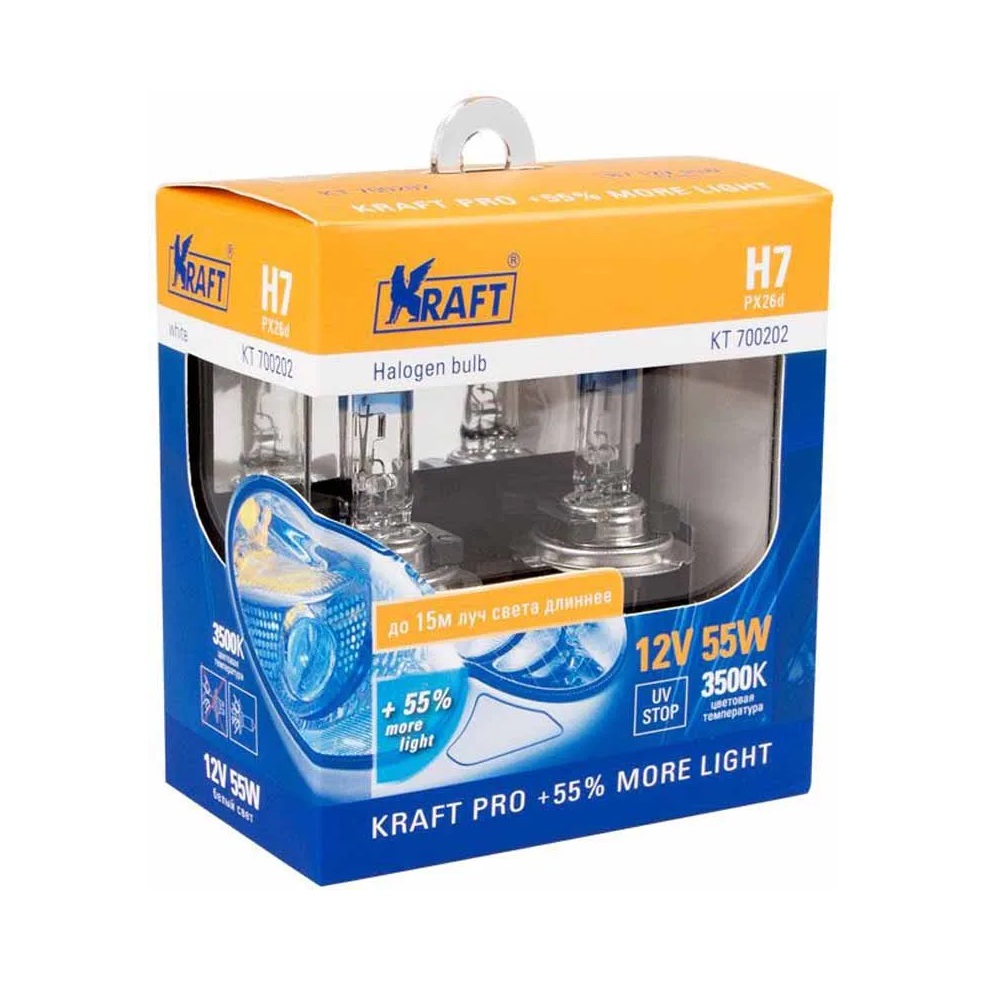 Автомобильная лампа Kraft H7 12V 55W Pro (+55% more light ) (2 шт.)