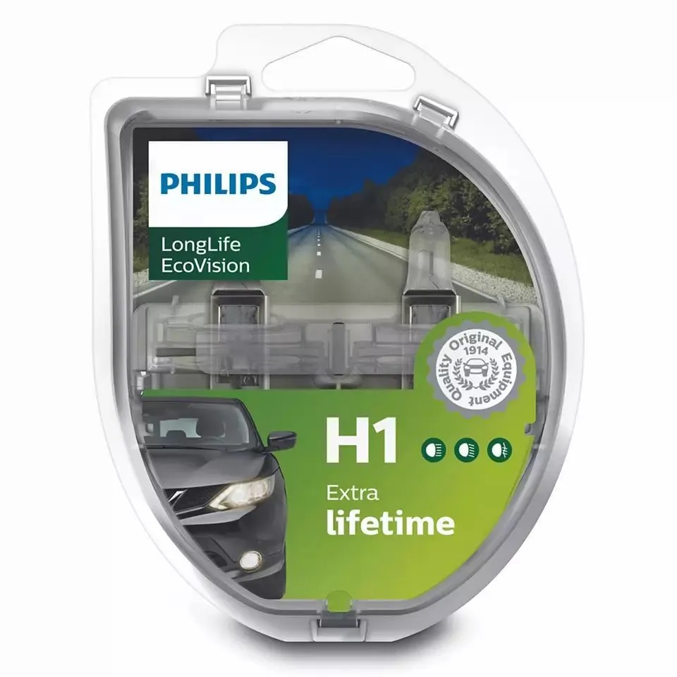 Автомобильная лампа Philips H1 12V 55W LongLife EcoVision (2 шт.)