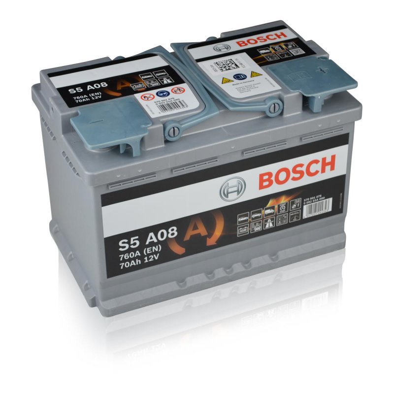 Автомобильный аккумулятор Bosch 0092S5A080 70А/ч-12V AGM(S-Stop+Рекупер.) EN760 европейские обратная 278x175x190
