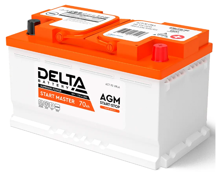 Delta Battery AGM 1270 70А/ч-12V ст EN720 европейские обратная 278x175x190