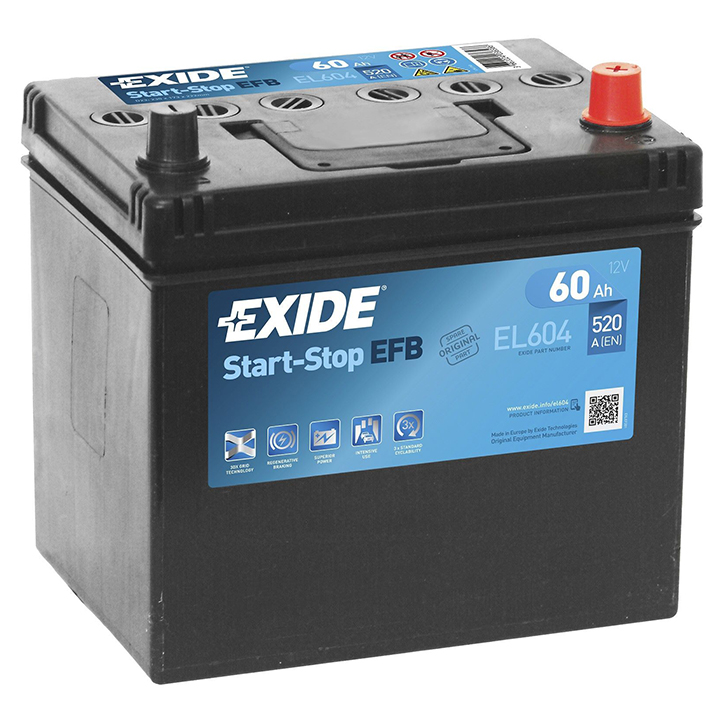 Автомобильный аккумулятор Exide Start-Stop EFB EL604 (D23L) 60А/ч-12V ст EN520 европейские обратная 232x173x225
