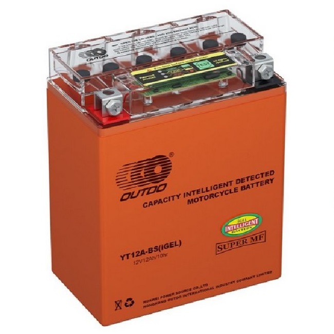 Автомобильный аккумулятор OUTDO YB12A-BS (iGEL) индикатор 12А/ч-12V ст EN120 прямая 133x79x157