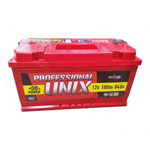 Автомобильный аккумулятор Unix 6ст - 100 Professional new 100А/ч-12Vст EN800 европейская обратная 353x175x190