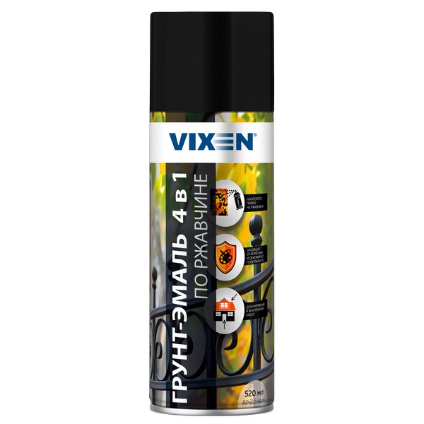 Автоэмаль Vixen по ржавчине 4 в 1 VX-519005 черный янтарь 0,52 л