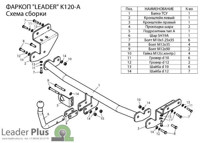 Фаркоп Leader Plus K120-A Kia CEED хетчбек JD 2012-...