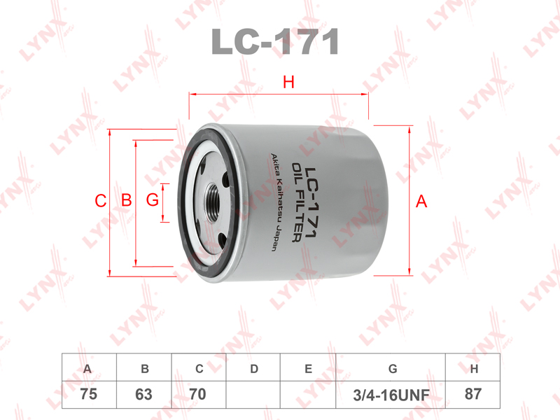 Фильтр масляный LYNXauto LC-171 (TOYOTA Camry/Carina/Corolla/Land Cruiser/Yaris/LEXUS ES/GS/GX/IS/LS/LX/RX)
