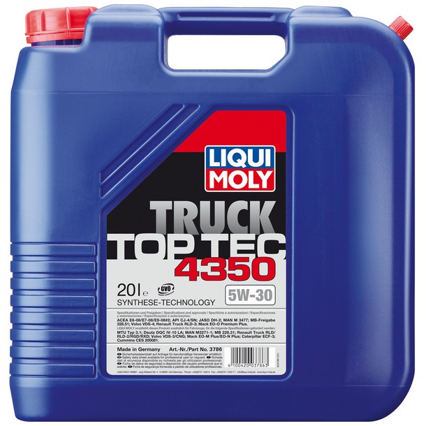 Масло моторное Liqui Moly Top Tec Truck 4350 5W-30 API SN/CK-4/CI-4 Plus; ACEA E7/E9/E6 синтетическое 20 л 3786