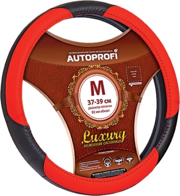 Оплетка на руль Autoprofi АР-1010 M Black red M 37—39 см натуральная кожа черный/красный