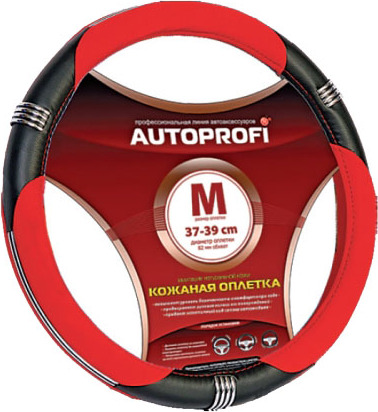 Оплетка на руль Autoprofi АР-150 M Black red M 37—39 см экокожа черный/красный