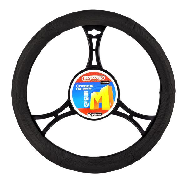 Оплетка на руль SkyWay S01102177 M 37—38 см кожа черный