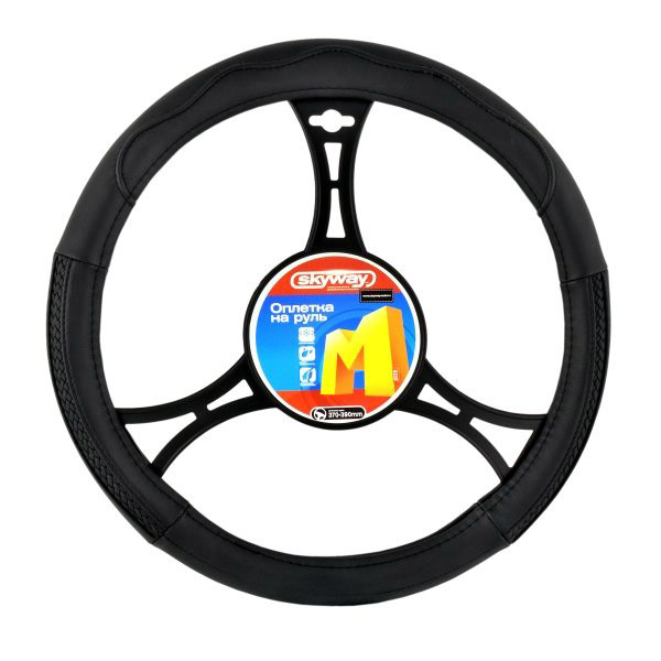 Оплетка на руль SkyWay S01102178 M 37—38 см кожа черный