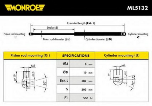 Упор багажника MONROE ML5132 VW Passat Variant 00>