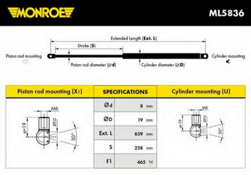 Упор багажника MONROE ML5836 Honda Civic H/b all 05>