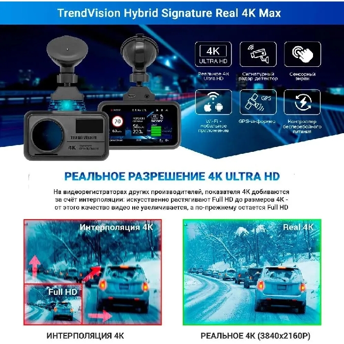 Видеорегистратор TrendVision Hybrid Signature Real 4K Max 170 ° черный