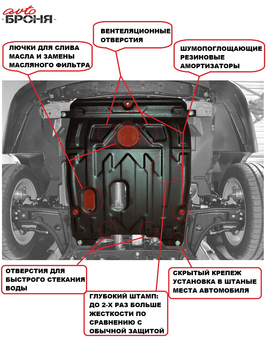 Защита картера и КПП Автоброня 111.04202.1 Opel Combo 2003-2011, V - все/Opel Corsa 2006-2015, V - 1.0; 1.2; 1.4